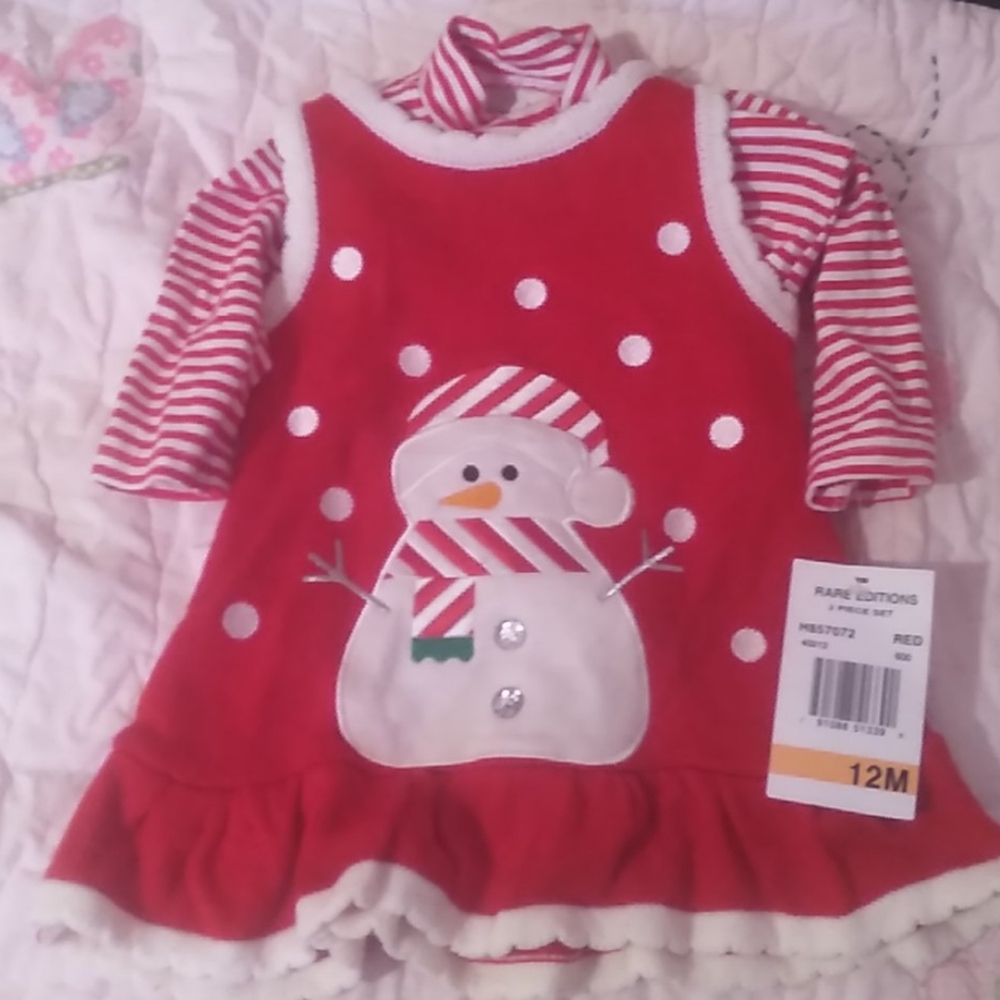 12 Month Bonnie Baby Snowman Christmas Dress nwt